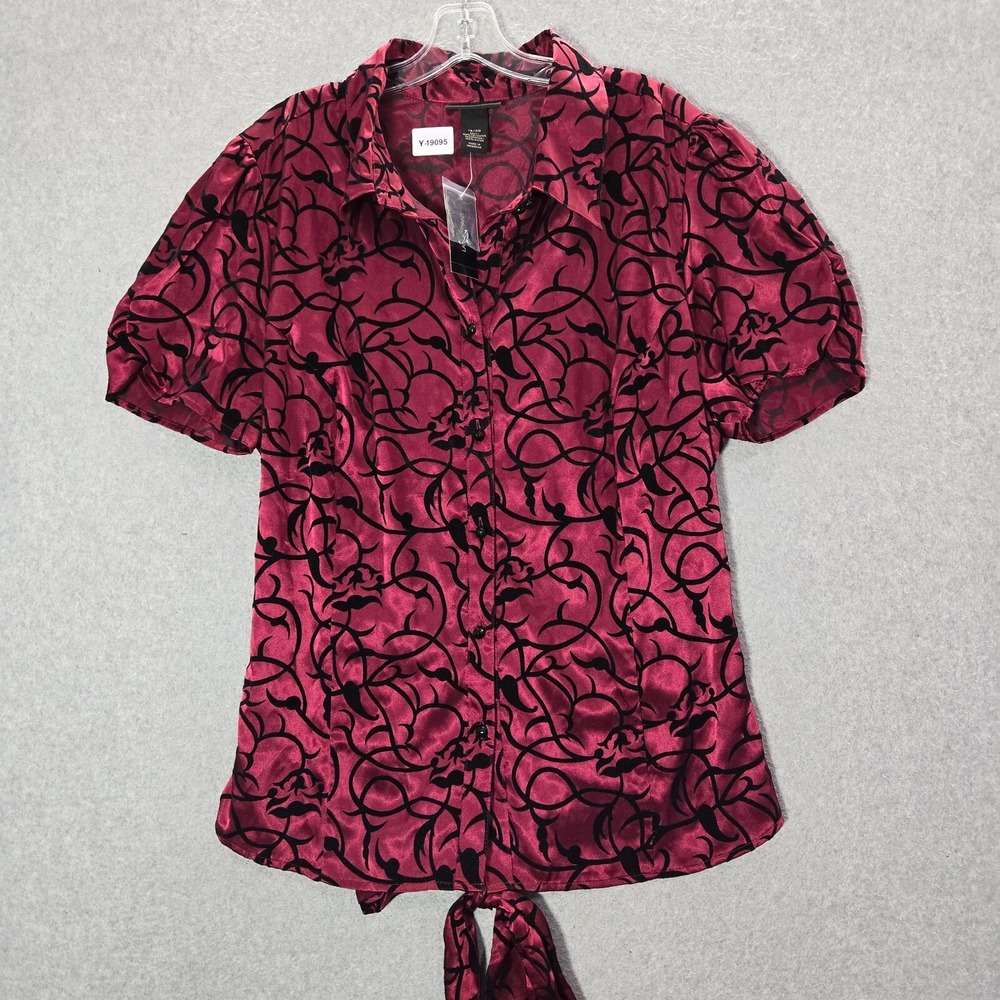 Lane Bryant‎ Women Top 18/20 Red Scroll Belted Collared Polo Shirt NWT